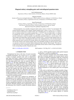 Diagonal Unitary Entangling Gates and Contradiagonal Quantum States