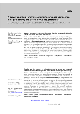 And Micro-Elements, Phenolic Compounds, Biological Activity and Use of Morus Spp