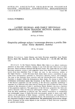 Latest Silurian and Early Devonian Graptolites from Zdanow Section, Bardo Mts