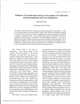 Influence of Acculturation Styles on Perceptions of Conformity Am