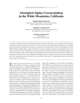 Aboriginal Alpine Ceremonialism in the White Mountains, California