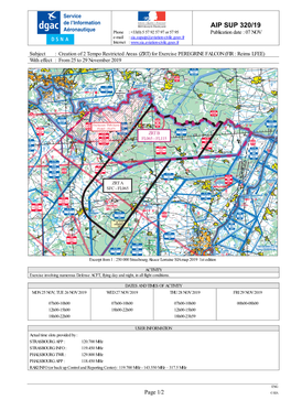 AIP SUP 320/19 Aéronautique Phone : +33(0) 5 57 92 57 97 Or 57 95 Publication Date : 07 NOV E-Mail : Sia.Supaip@Aviation-Civile.Gouv.Fr