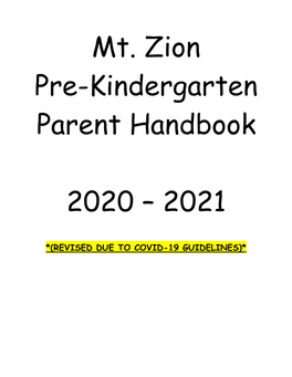 Mt. Zion Pre-Kindergarten Parent Handbook 2020 – 2021