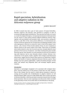 Rapid Speciation, Hybridization and Adaptive Radiation in the Heliconius Melpomene Group James Mallet