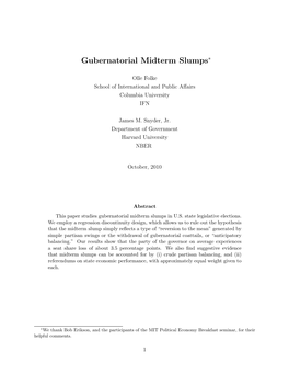 Gubernatorial Midterm Slumps∗