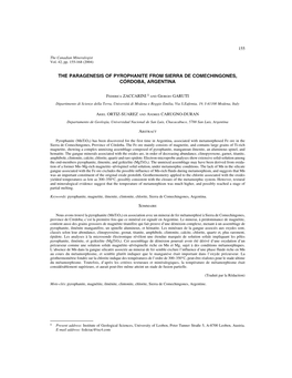 The Paragenesis of Pyrophanite from Sierra De Comechingones, Córdoba, Argentina