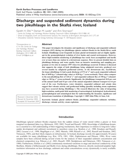 Discharge and Suspended Sediment Dynamics During Two Jökulhlaups in the Skaftá River, Iceland