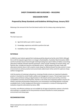 MULESING DISCUSSION PAPER Prepared by Sheep Standards And