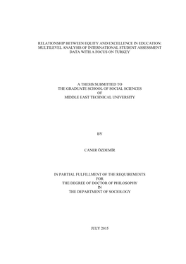 Relationship Between Equity and Excellence in Education: Multilevel Analysis of International Student Assessment Data with a Focus on Turkey