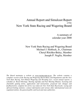 Annual Report and Simulcast Report New York State Racing And