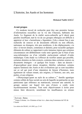 L'histoire, Les Aurès Et Les Hommes