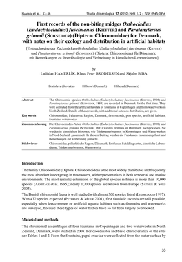 First Records of the Non-Biting Midges Orthocladius (Eudactylocladius) Fuscimanus (KIEFFER) and Paratanytarsus Grimmii (SCHNEIDE