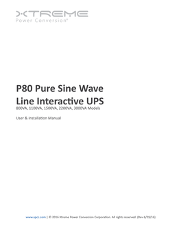 P80 Pure Sine Wave Line Interactive UPS 800VA, 1100VA, 1500VA, 2200VA, 3000VA Models