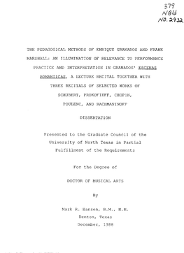 V0. the PEDAGOGICAL METHODS of ENRIQUE GRANADOS and FRANK MARSHALL