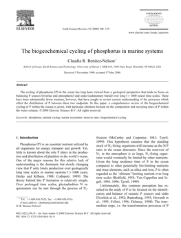 The Biogeochemical Cycling of Phosphorus in Marine Systems