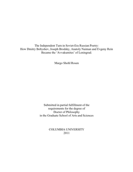 The Independent Turn in Soviet-Era Russian Poetry: How Dmitry Bobyshev, Joseph Brodsky, Anatoly Naiman and Evgeny Rein Became the ‘Avvakumites’ of Leningrad