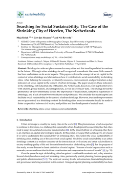 Searching for Social Sustainability: the Case of the Shrinking City of Heerlen, the Netherlands