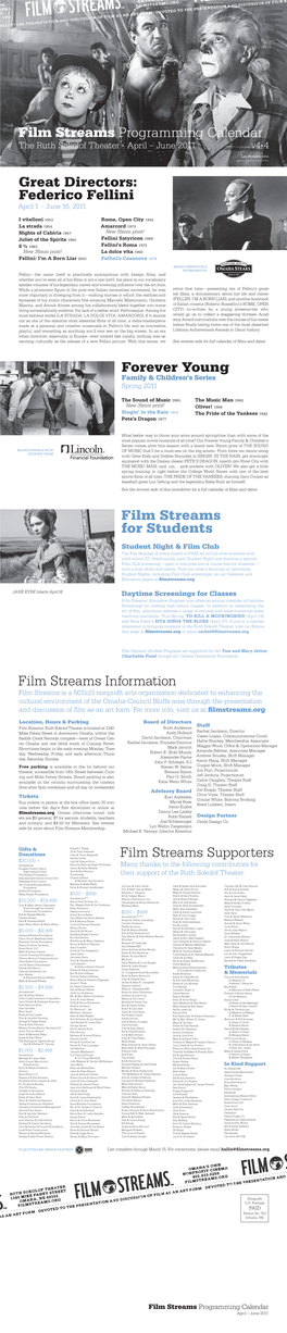 Film Streams Programming Calendar the Ruth Sokolof Theater