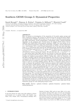 Southern GEMS Groups I: Dynamical Properties