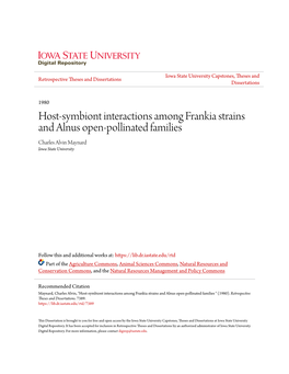 Host-Symbiont Interactions Among Frankia Strains and Alnus Open-Pollinated Families Charles Alvin Maynard Iowa State University