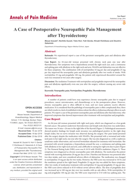 A Case of Postoperative Neuropathic Pain Management After Thyroidectomy