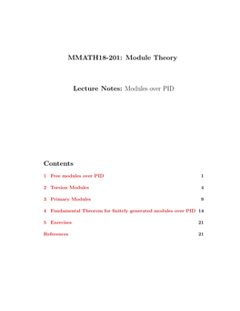 MMATH18-201: Module Theory Lecture Notes: Modules Over PID