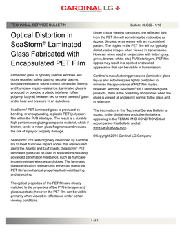 Optical Distortion in Sea-Storm ® Laminated Glass Fabricated with An