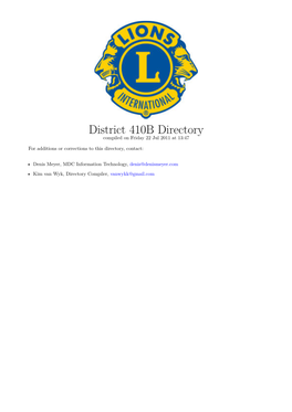 District 410B Directory Compiled on Friday 22 Jul 2011 at 13:47