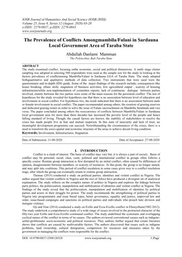 The Prevalence of Conflicts Amongmambila/Fulani in Sardauna Local Government Area of Taraba State