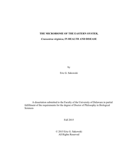 THE MICROBIOME of the EASTERN OYSTER, Crassostrea