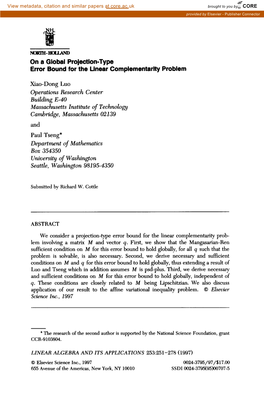 On a Global Projection-Type Error Bound for the Linear Complementarity Problem