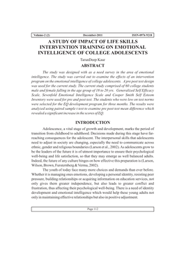 A Study of Impact of Life Skills Intervention Training on Emotional