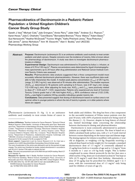 Pharmacokinetics of Dactinomycin in a Pediatric Patient Population: a United Kingdom Children’S Cancer Study Group Study Gareth J