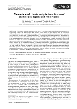 Mesoscale Wind Climate Analysis: Identification of Anemological Regions and Wind Regimes