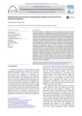 Exploring the Internal Factors Affecting Job Satisfaction in the Fast Food Industry in Malaysia