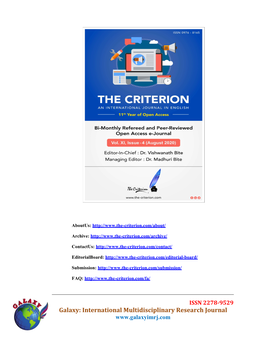 Galaxy: International Multidisciplinary Research Journal the Criterion: an International Journal in English Vol