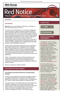 Red Notice, a Publication of Akin Gump Strauss Hauer & Feld LLP