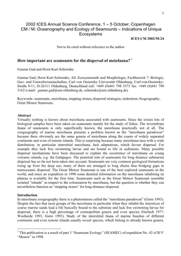 How Important Are Seamounts for the Dispersal of Meiofauna?1