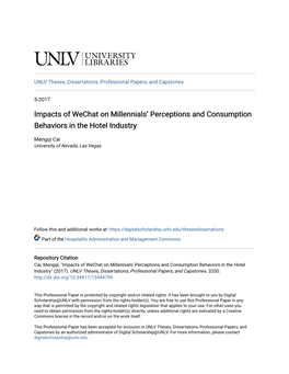 Impacts of Wechat on Millennials' Perceptions and Consumption Behaviors in the Hotel Industry