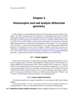 Chapter 4 Holomorphic and Real Analytic Differential Geometry