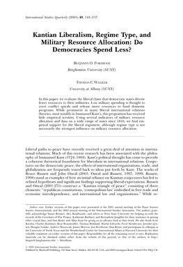 Kantian Liberalism, Regime Type, and Military Resource Allocation: Do Democracies Spend Less?