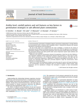 Aridity Level, Rainfall Pattern and Soil Features As Key Factors in Germination Strategies in Salt-Affected Plant Communities