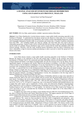 A Spatial Analysis of Liver Fluke Disease Distribution Using Gis in Khon Kaen Province, Thailand