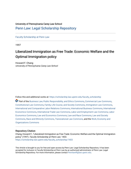 Liberalized Immigration As Free Trade: Economic Welfare and the Optimal Immigration Policy