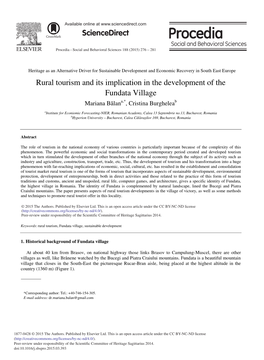 Rural Tourism and Its Implication in the Development of the Fundata Village Mariana Bălana,*, Cristina Burgheleab