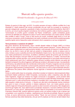 Quarta Sponda». Il Friuli Occidentale E La Guerra Di Libia Nel 1911