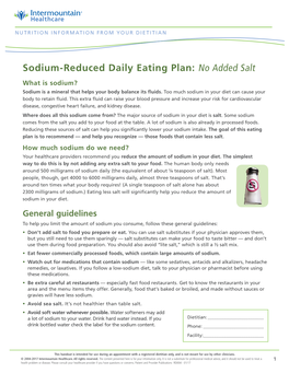 Sodium-Reduced Daily Eating Plan: No Added Salt