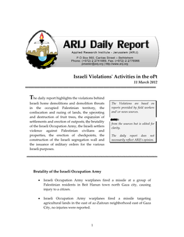 Israeli Violations' Activities in The