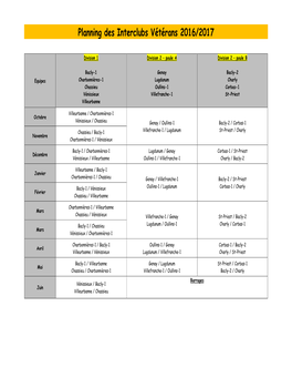 Planning Des Interclubs Vétérans 2016/2017