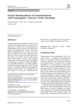 Ocular Manifestations of Granulomatosis with Polyangiitis: a Review of the Literature